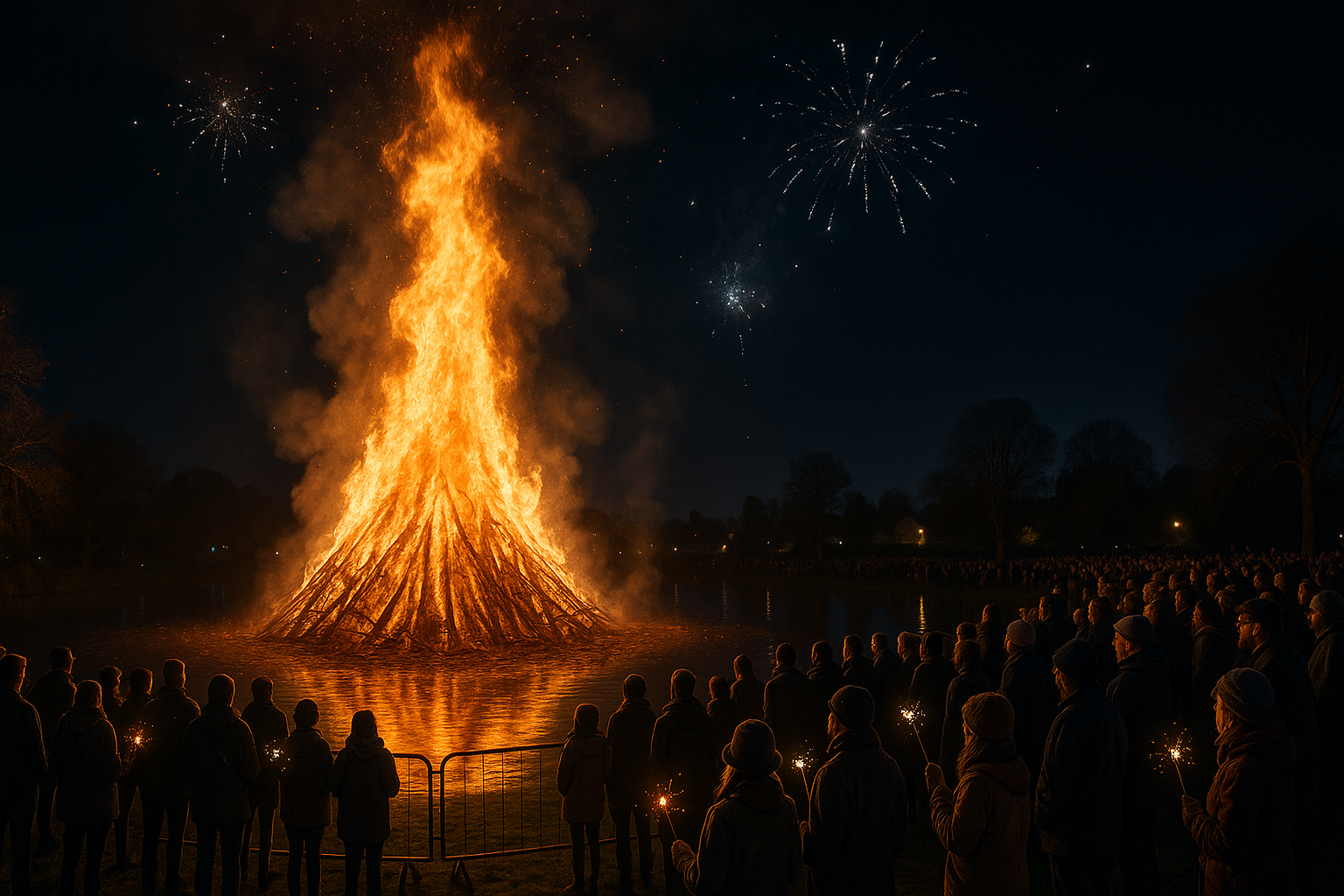 A large bonfire at night